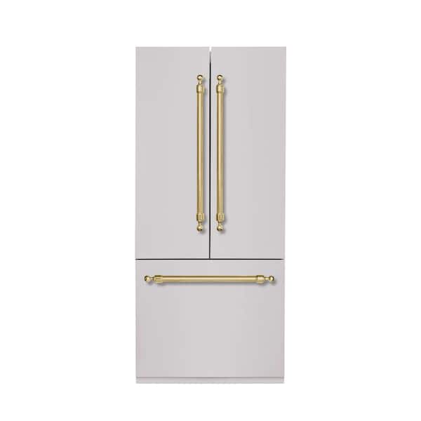 Hallman Classico 36 in. 19.5 cu. ft. Counter-Depth Built-in Bottom Mount Refrigerator with Stainless Steel with Brass Trim
