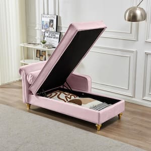 Modern Pink Soft Velvet Chaise Lounge with Hidden Storage and Gold Metal Legs