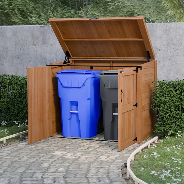 Garbin Medium 5.5 ft. x 3.2 ft. Solid Cedar Wood Heavy Duty Horizontal Trash Can & Recycling Bin Storage Shed (17 sq.ft)