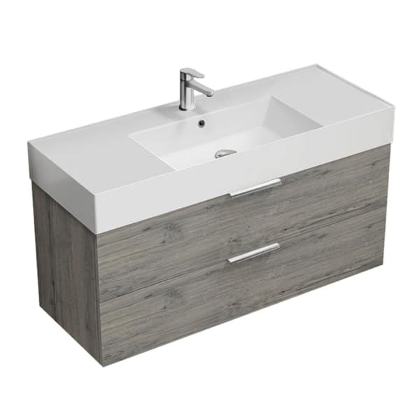 Nameeks Derin 47.64 in. W x 18.11 in. D x 25.2 in. H Modern Bathroom Vanity in Grey Oak With White Ceramic Top