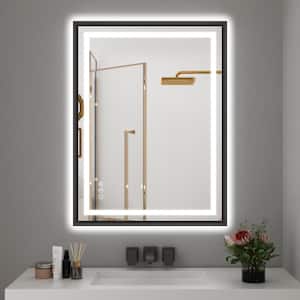 24 in. W x 32 in. H Rectangular Aluminum Slope Framed Backlit Front Light Wall LED Bathroom Vanity Mirror in Matte Black