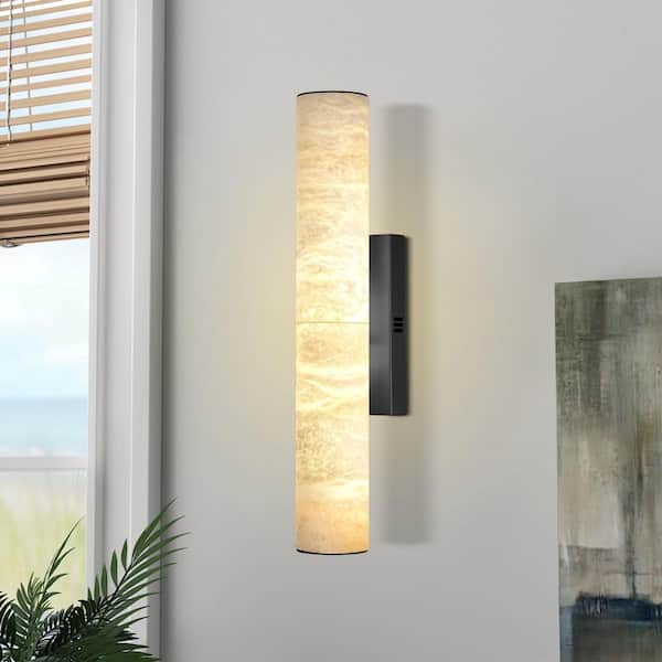 20 in. 2 light Alabaster Wall Sconces, Modern Bathroom Sconces, Indoor Black Wall Sconces for Living Room(set of 1)