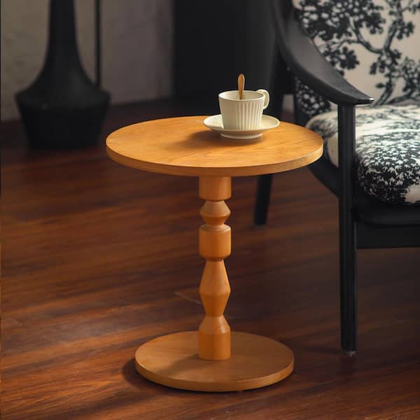 Reese 15.75 in. Light Oak Round MDF Top End Side Table with Spindle Leg