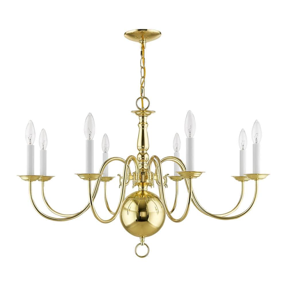 Elegant Williamsburgh Polished Brass 8-Light Colonial Chandelier
