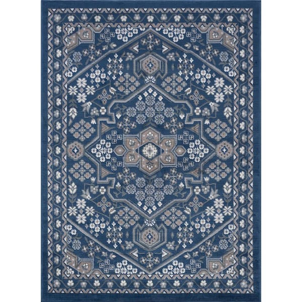 Hampton Oriental Navy 8 ft. x 10 ft. Indoor Area Rug
