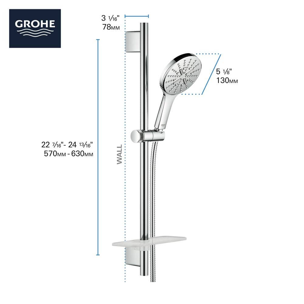 Chrome Adjustable Handheld Shower with 3 Spray Functions