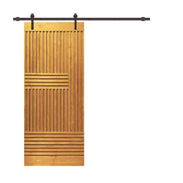 CALHOME Japanese 42 in. x 84 in. Pre Assemble Walnut Stained Wood Interior Sliding Barn Door with Hardware Kit