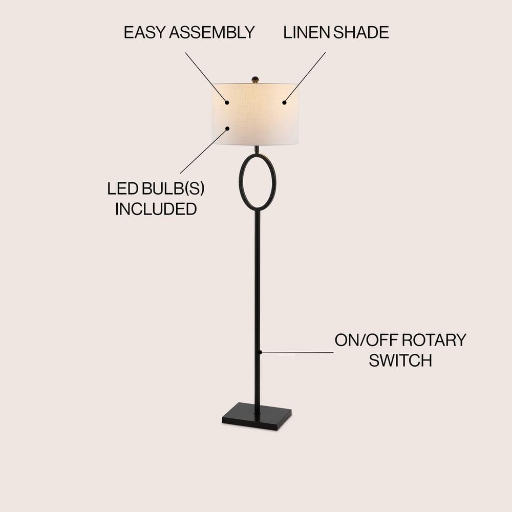 April 61" Oil-Rubbed Bronze Metal LED Floor Lamp with White Linen Shade