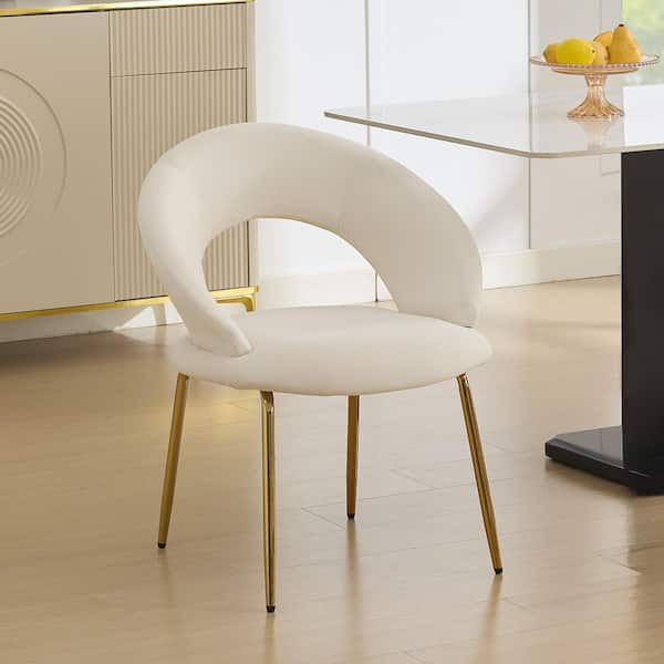 JUJABU White Velvet Fabric Dining Chairs With Curved Backrest and Golden Metal Legs for Kitchen or Dining Room