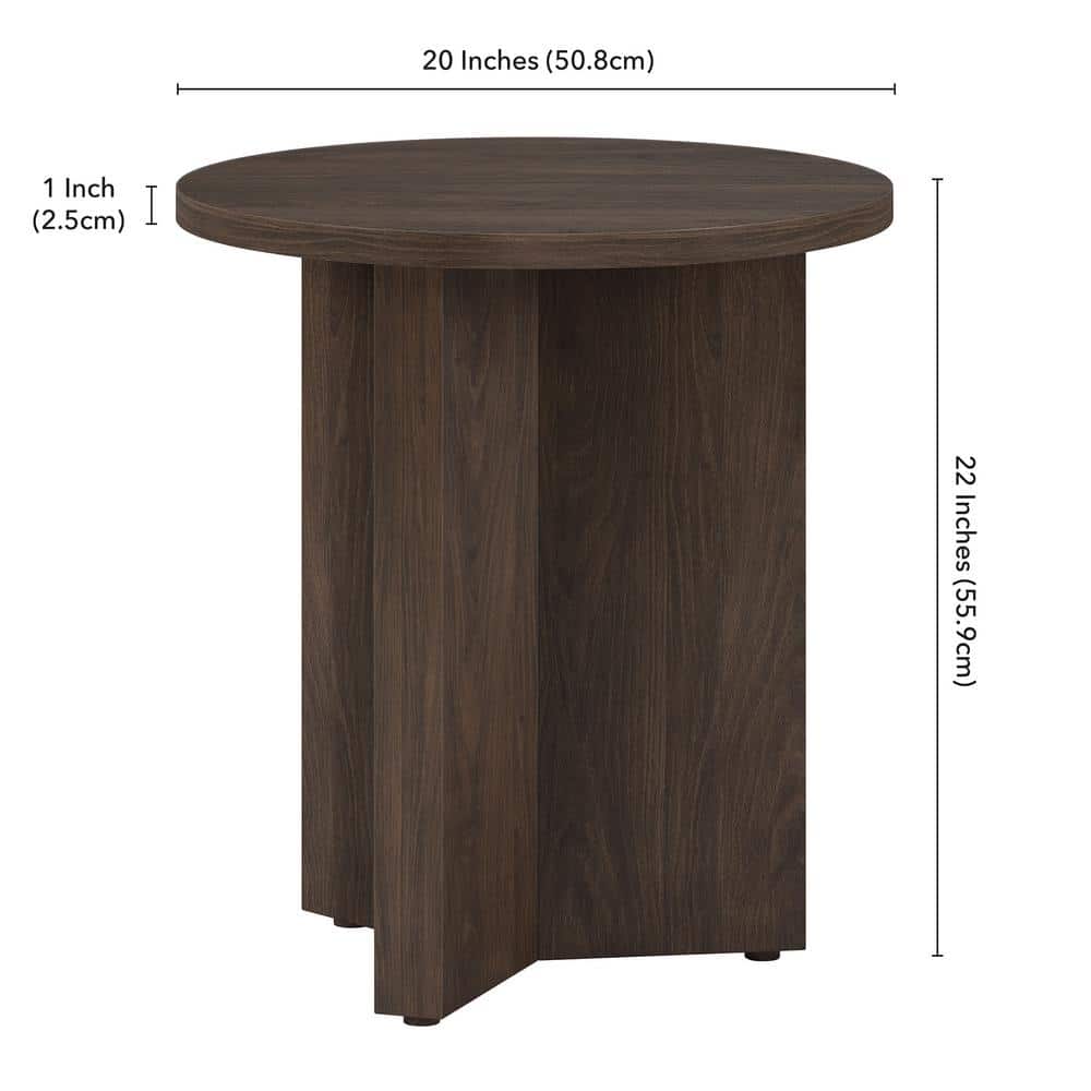 Alder Brown 20" Round Wood Side Table with X-Base