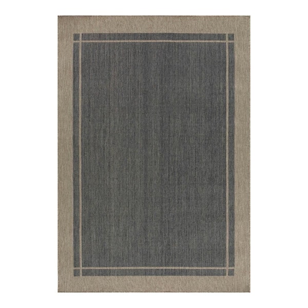 Black Center Border 6 ft. x 9 ft. Indoor/Outdoor Area Rug