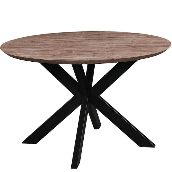 Leisuremod Ravenna 47 in. Modern Round Wood Dining Table with Metal x-Shaped Legs in Rustic Grey
