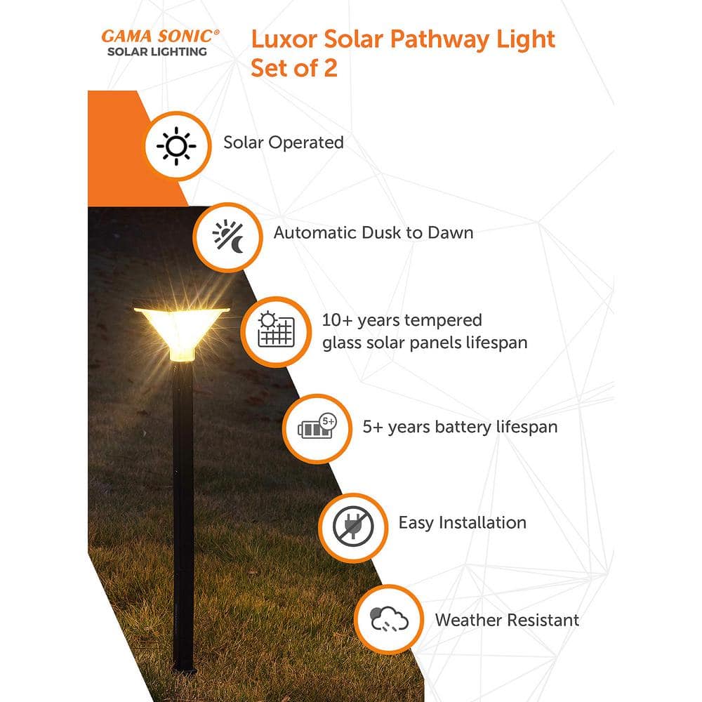 Luxor Black Aluminum Solar LED Pathway Lights - 2 Pack