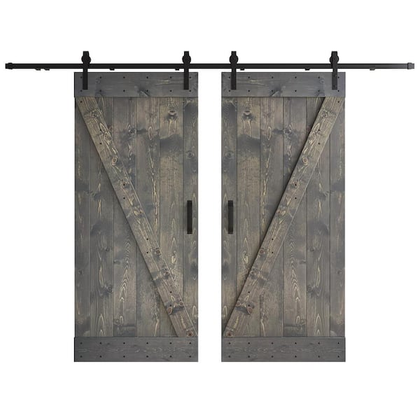 COAST SEQUOIA INC Z Series 72 in. x 84 in. Dark Gray DIY Knotty Wood Double Sliding Barn Door with Hardware Kit