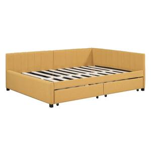 Harper & Bright Designs Yellow Full Size Linen Upholstered Wood Daybed ...