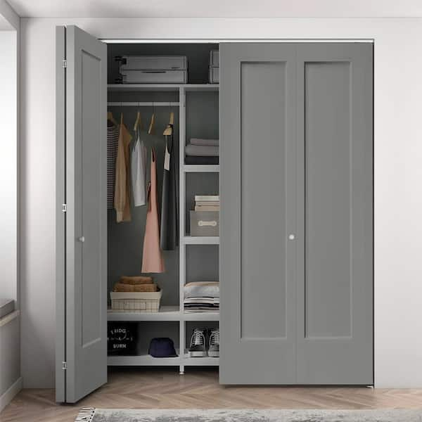 CALHOME 60 in. x 80 in. 1-Panel Shaker Light Gray Painted MDF Composite  Bi-Fold Double Closet Door with Hardware Kit BF-1PANEL-30SG(2) - The Home  Depot