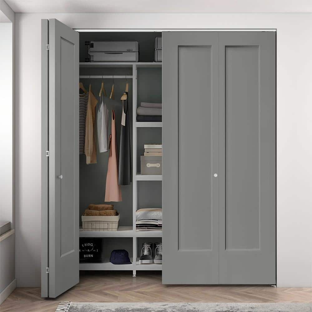Light Gray Painted MDF Composite Double Bi-Fold Door with Hardware Kit
