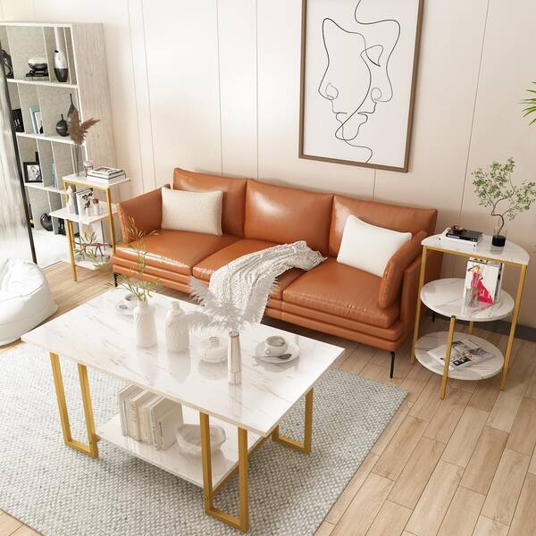 mieres Eureka 39 in. White Modern Height Rectangle Wood Coffee
