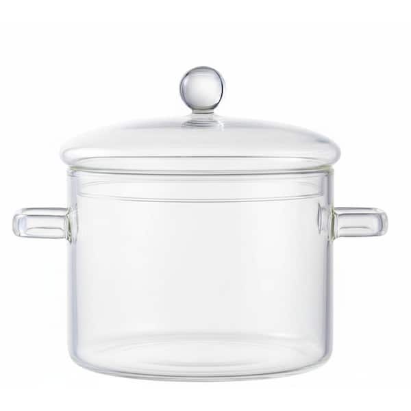 6.7 in. 1-Piece 64 oz. Clear Glass Cooking Pot with Lid High Borosilicate Heat-Resistant Saucepan Pasta Soup Milk