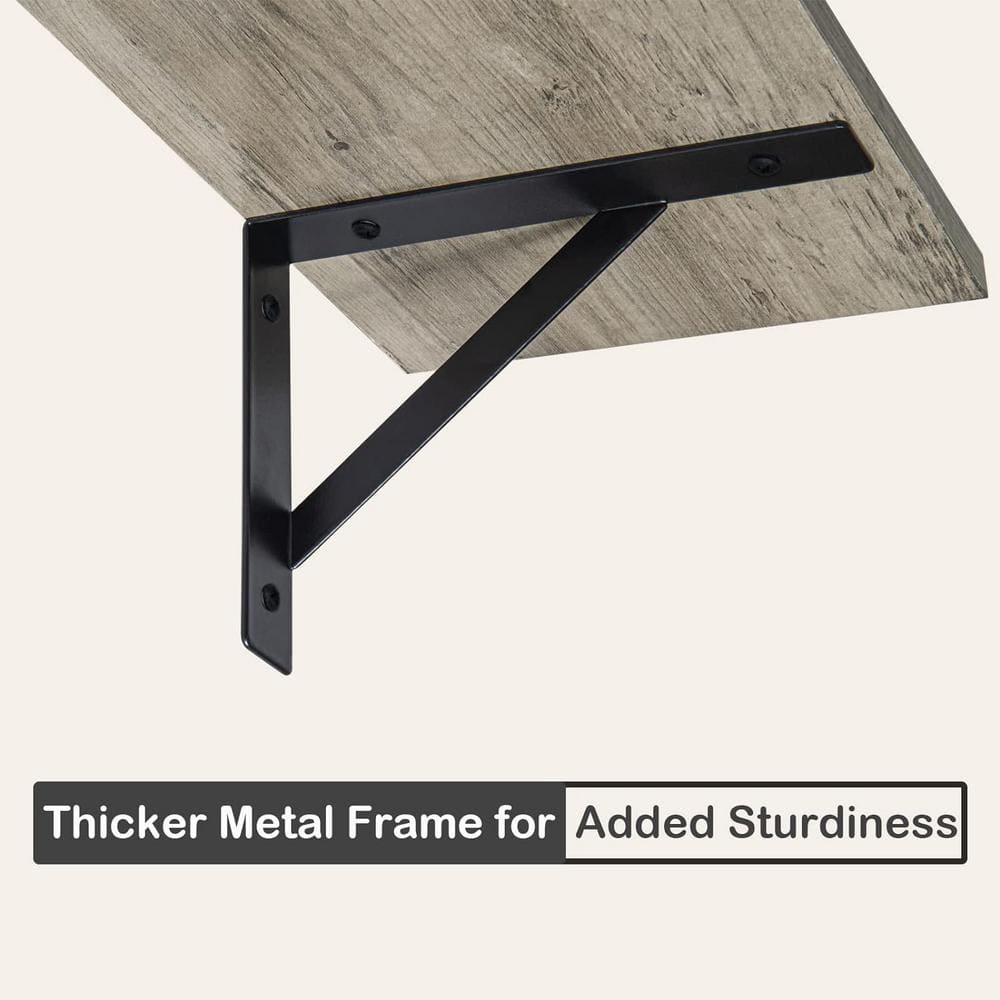 31.5 Inch Gray Particleboard Wall Shelves with Black Metal Brackets, Set of 2