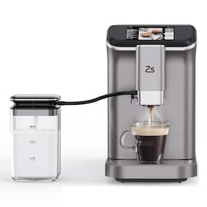 Single Cup Fully Automatic Espresso Machine in Silver with Built-In Grinder and Milk Frother, 20 Bar Pump