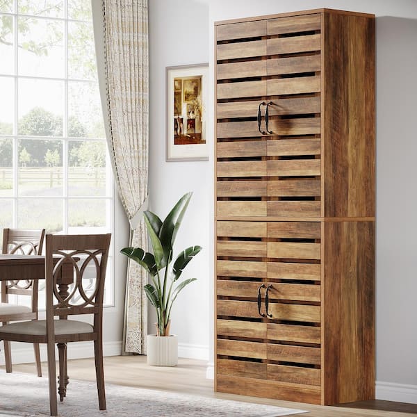 Keenyah Brown Kitchen Pantry Cabinet with Shutter Doors and 9-Tier Shelves, Storage Cabinet for Kitchen, Dining Room