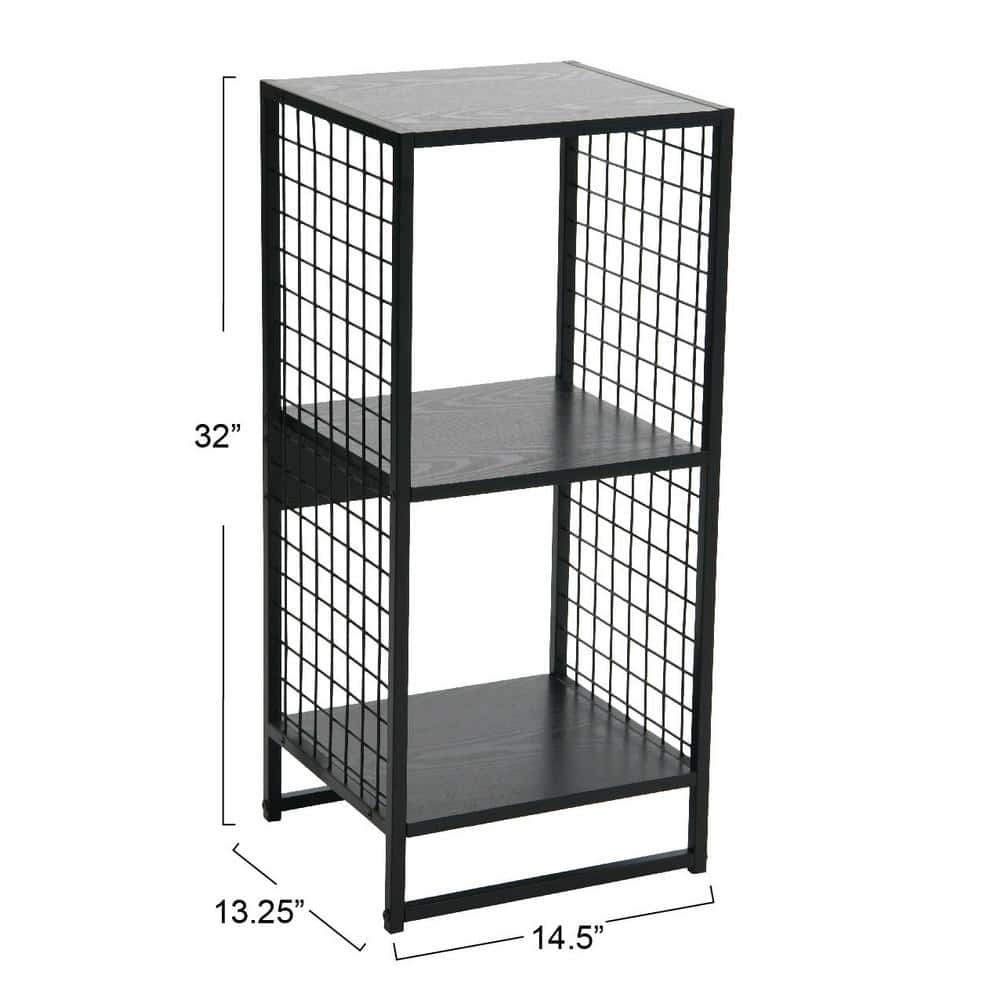 Black Metal and Wood Grain 2-Cube Bookshelf