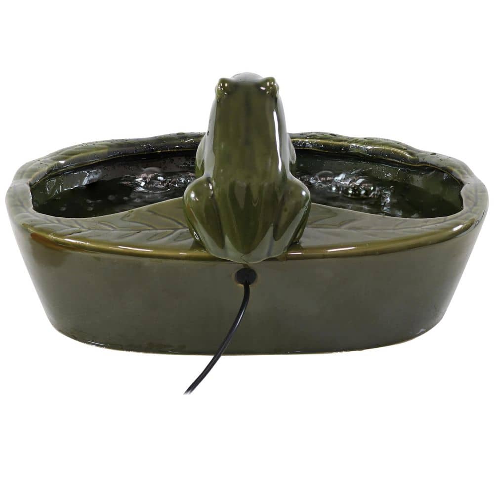 Green Ceramic Solar Powered Frog Tabletop Water Fountain