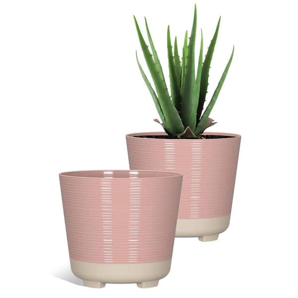 Wallula Pink Resin Round Planter Set with Drainage Holes (9.96 in. L x 9.96 in. W x 8.86 in. H) (2-Pack)
