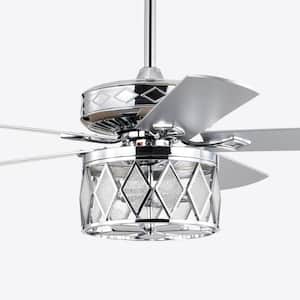 Cadella 52 in. 2-Light Polished Silver 5 Blades Lighted Ceiling Fan with Remote