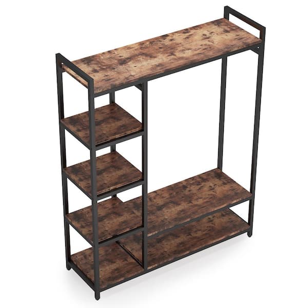 TRIBESIGNS WAY TO ORIGIN Billie Brown & Black Armoire w/ 6-Storage Shelves & Beach Industrial Entryway Hall Trees 70.9 in. x 47.3 in. x 15.7 in.