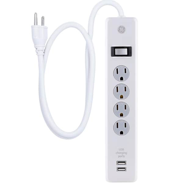 GE 4-Outlet 2-USB Surge Protector with 3 ft. Cord, White