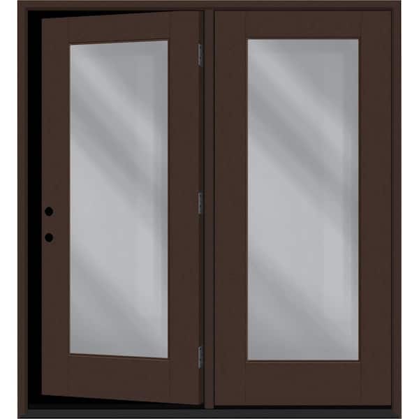 Steves & Sons Regency 60 in. x 80 in. Full Lite Clear Glass Chestnut RH Center-Hinged Stained Fiberglass Retro Patio Door with 6"Jamb