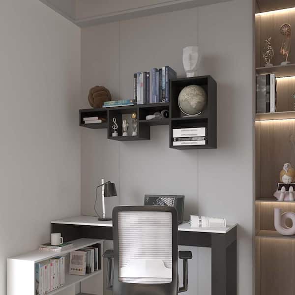 Unbranded 47.2 in. W x 9.9 in. D Black Floating Wall Storage Cabinets, Wood 5-Cube Floating Wall Decorative Wall Shelf