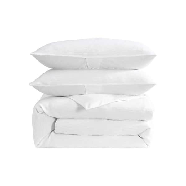 Laura Ashley Crinkle 3-Piece Snow Woven Polyester Gauze Queen