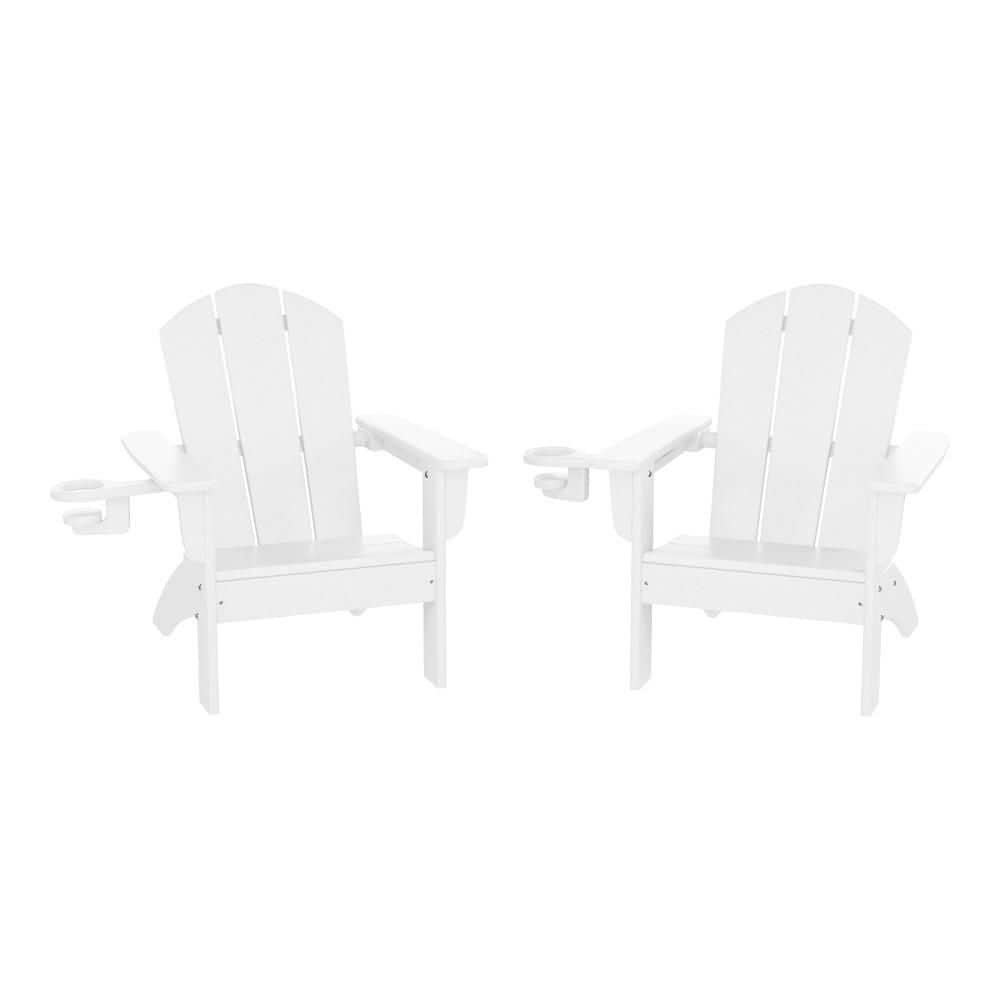 Children's Laguna Outdoor Patio Set of 2 All Weather Kids Poly Plastic White Adirondack Chairs w/ Cup Holders price history on PriceWatchPro