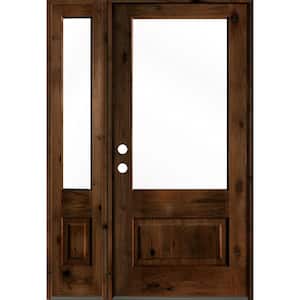 50 in. x 80 in. Knotty Alder Right-Hand/Inswing 3/4 Lite Clear Glass Provincial Stain Wood Prehung Front Door with LSL