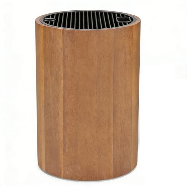 16-Knife Universal Acacia Wood Knife Block with Plastic Lid for Scissors, Sharpening Rod and Knives, Round Knife Storage