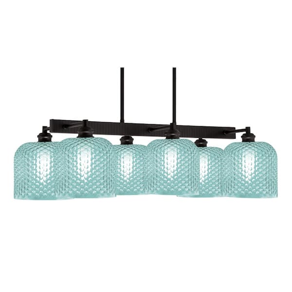 Unbranded Albany 6 Light Espresso Downlight Chandelier, Linear Chandelier for the Kitchen with Turquoise Glass Shades