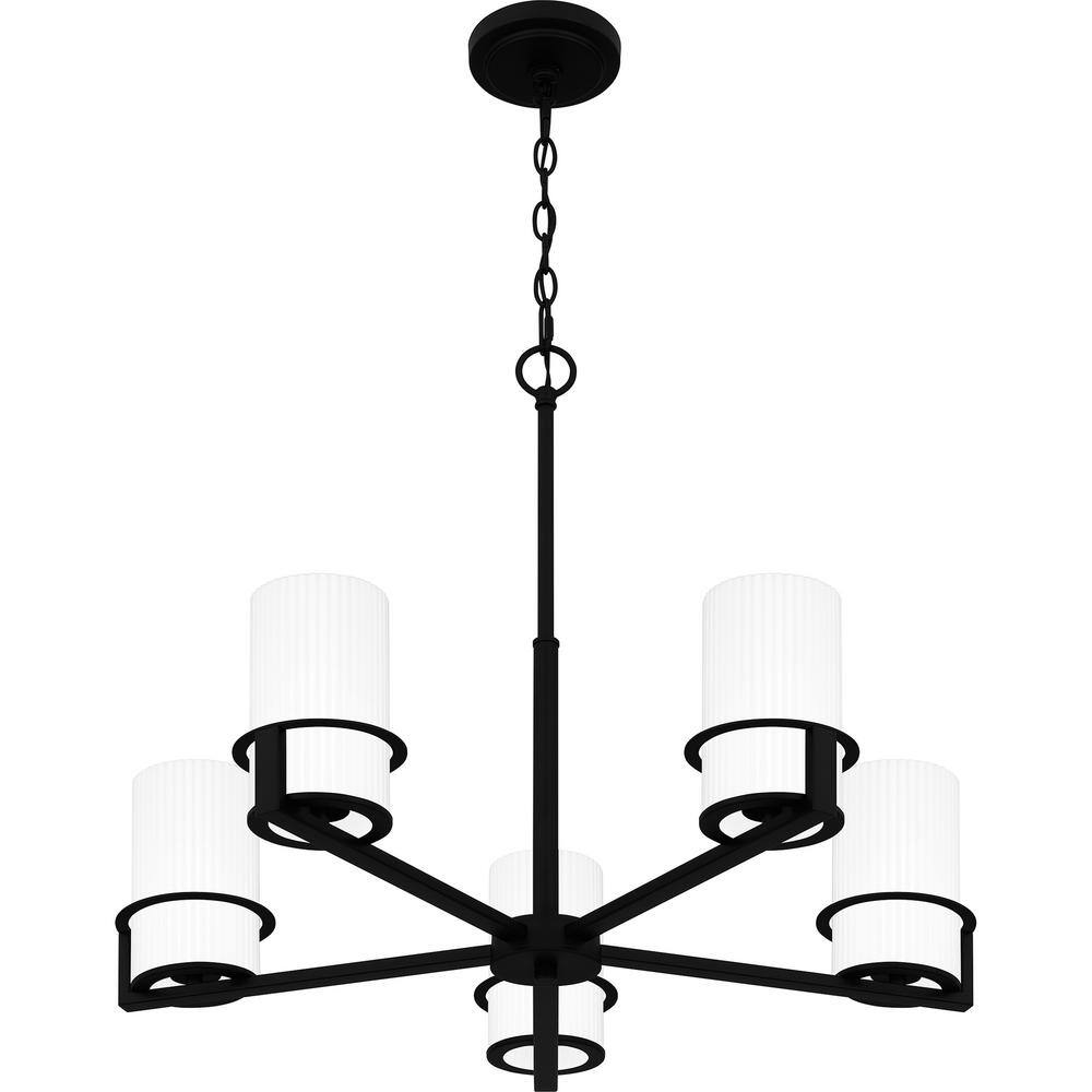 Seymour Matte Black 5-Light Chandelier with Opal Glass Shades