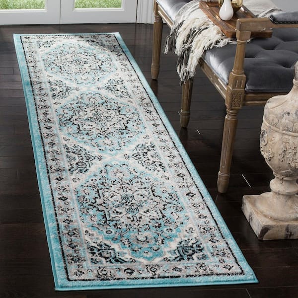 Skyler Blue/Ivory 2 ft. x 10 ft. Border Runner Rug