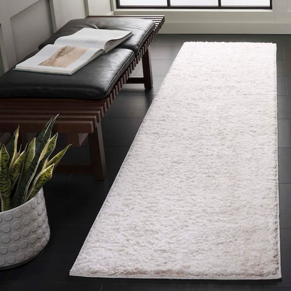 Rumi Shag 2 ft. x 8 ft. Ivory/Light Beige Solid Distressed Runner Rug