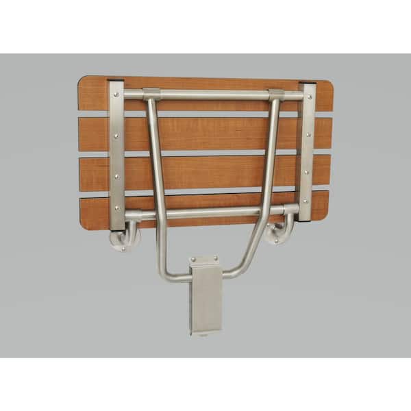 24-inch x 15-inch in ADA Folding Wall Mount Bathroom Shower Seat Bench, Teak Phenolic Seat
