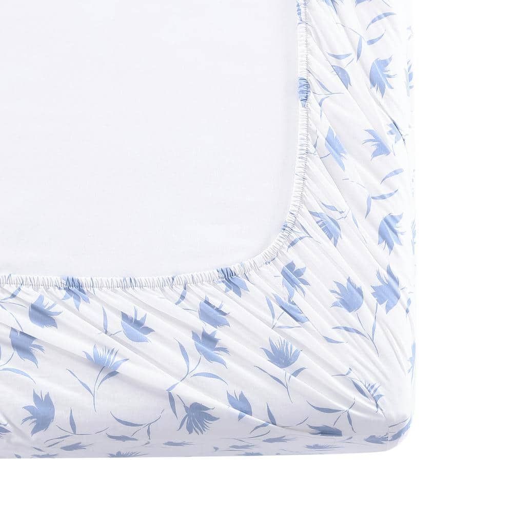 King Blue Floral Cotton Percale Sheet Set