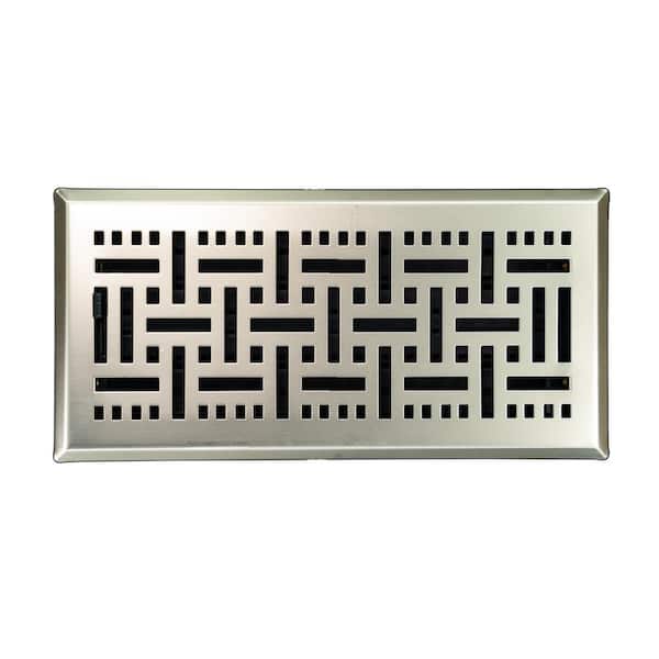 Venti Air 10 in. W x 4 in. H Floor Register in Wicker Design and Satin Nickel for Duct Opening of 10 in. W. x 4 in. H