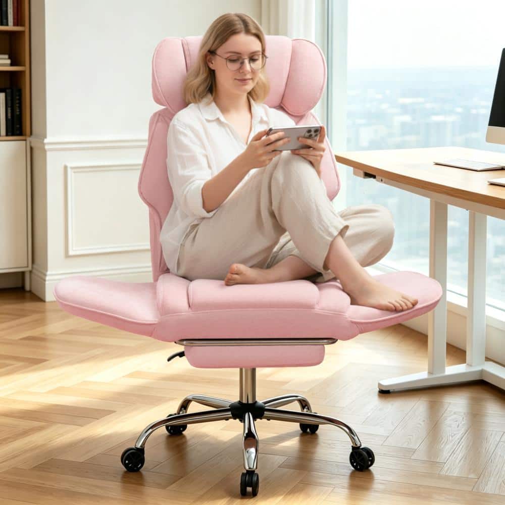 Hoffree Faux Leather Cross-Legged Executive Chair in Pink with