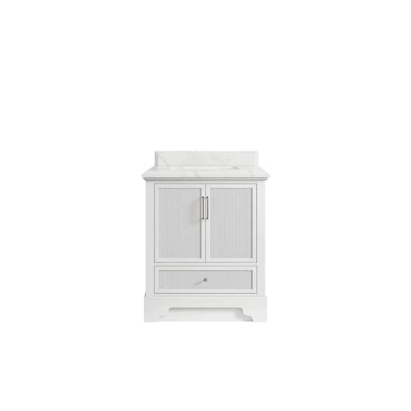 Willow Collections Alys 30 in. W x 22 in. D x 36 in. H Single Sink Bath Vanity Center in White with 1.5" Calacatta Laza Quartz Top