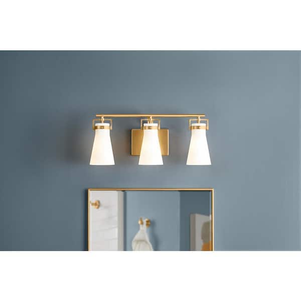 Clermont 22 in. 3-Light Satin Brass Bathroom Vanity Light with Milk Glass Shades