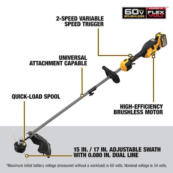 FLEXVOLT 60V MAX Cordless Battery Powered String Trimmer & Blower Combo Kit & Edger Attachment w/ 3 Ah Battery & Charger