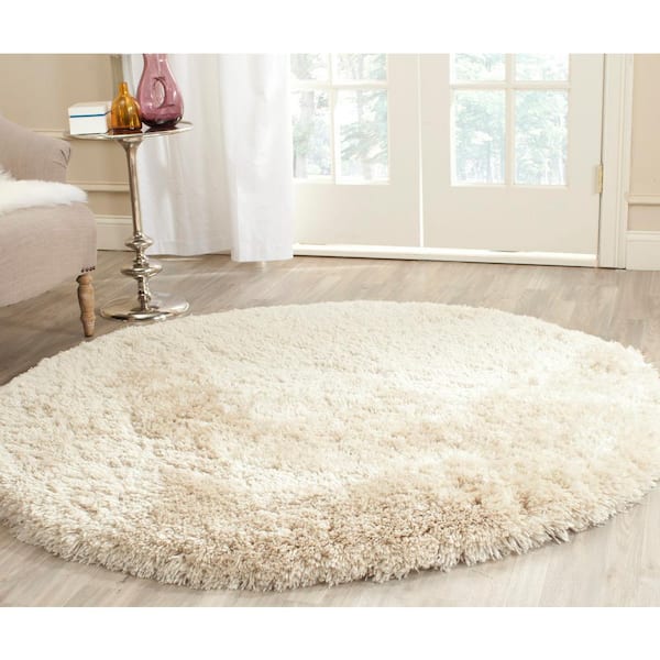 Arctic Shag Light Beige 5 ft. x 5 ft. Round Solid Area Rug
